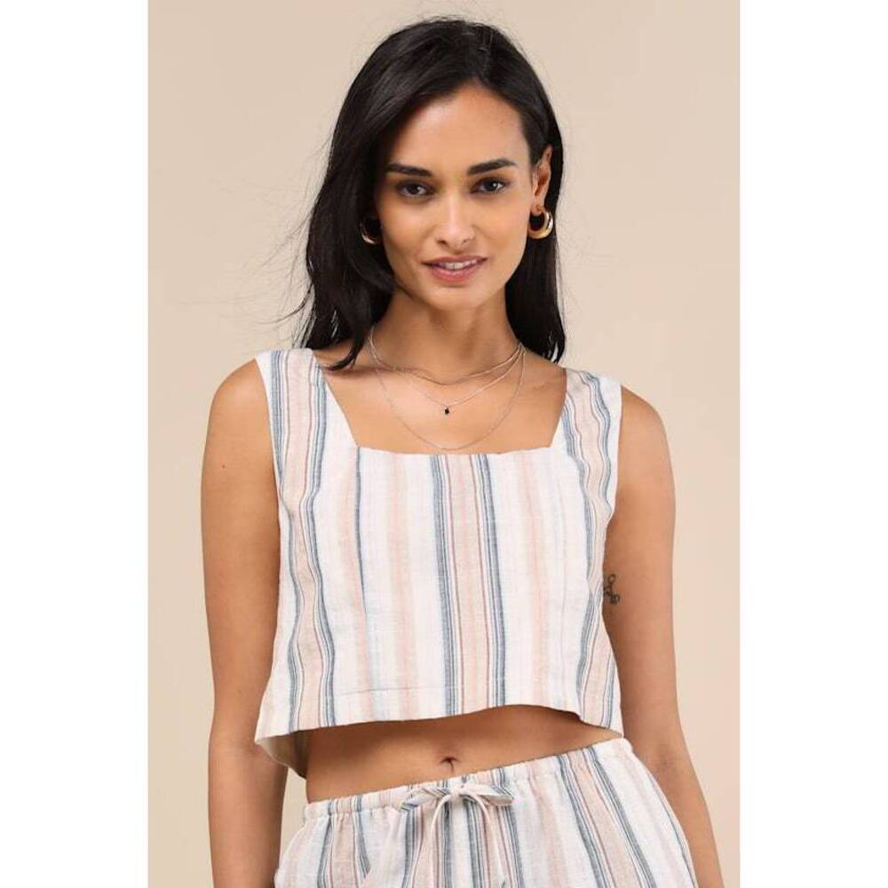 Lulus Raylon White Multi Striped Tank Top - Size XL